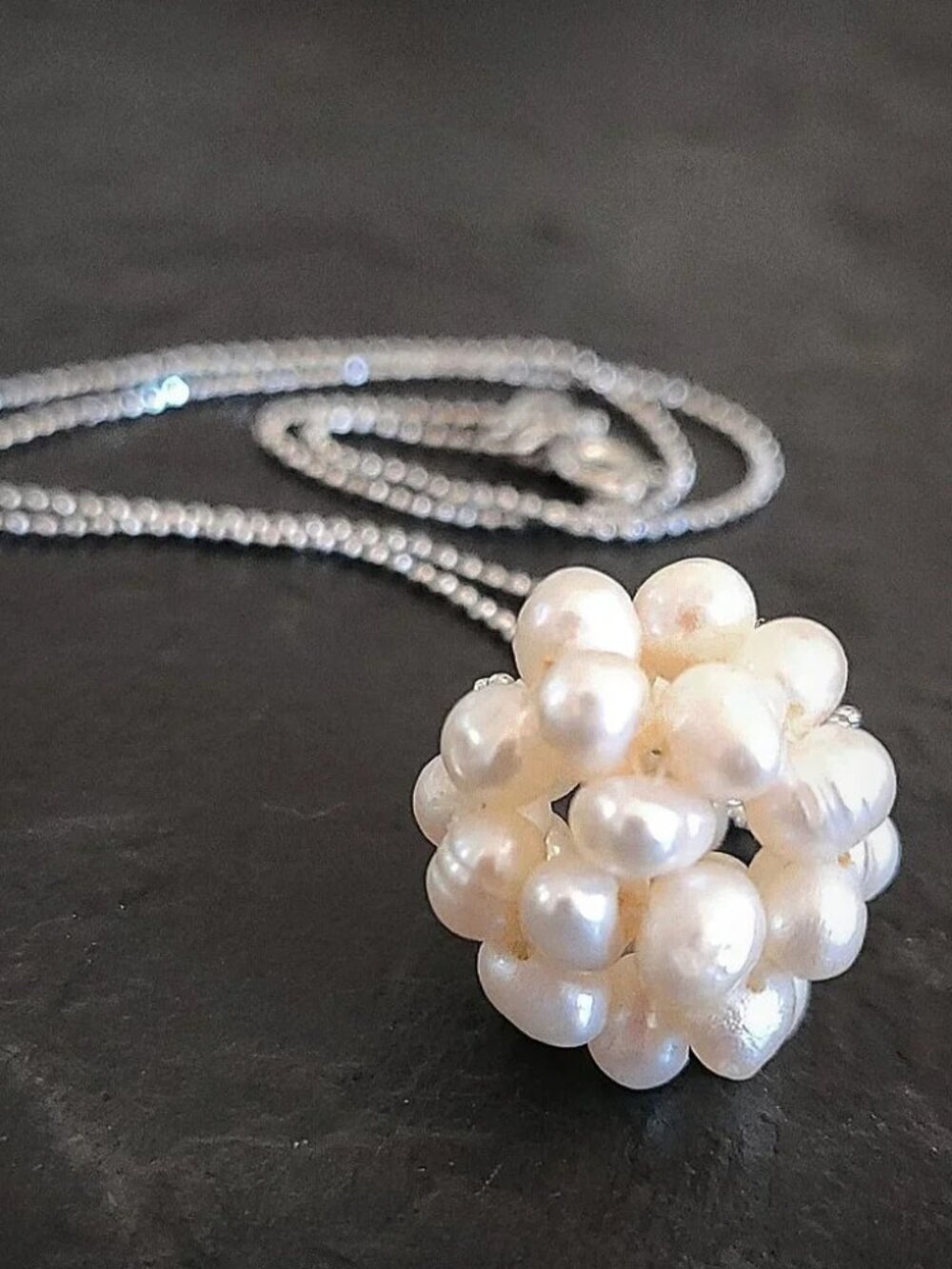 Mississippi Snowball Genuine Pearl Cluster Pendant Necklace Sterling Silver - Picture 8 of 12